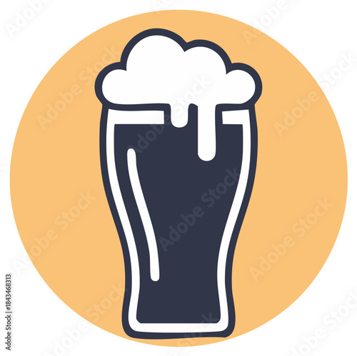 Isolated Craft Beer Pint Graphic Vector Illustration with Creamy Foam on Circular Amber Background