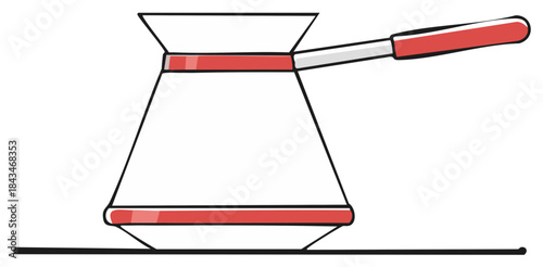 Turkish Coffee Pot Cezve with Red Handle Illustration Style