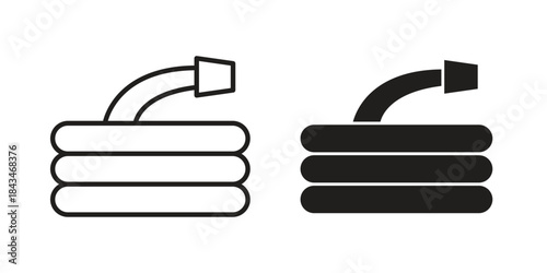 Hose icons. Solid black silhouette and line art outline. Minimal design element,