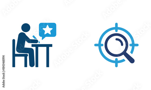 Customer feedback rating and focused research analysis icon set