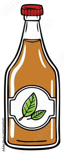 Cartoon bottle of tea with a leaf label