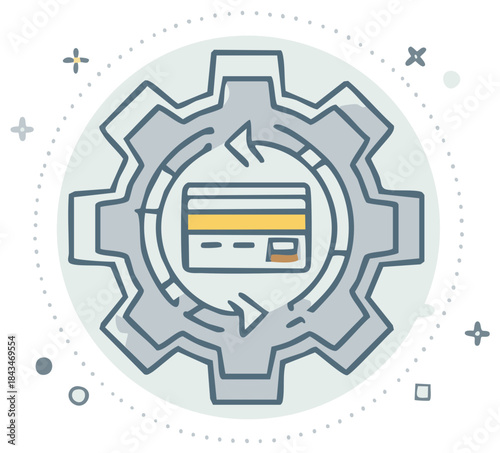 Credit Card Rotating in Gear Hand Drawn Icon Payment Circulation