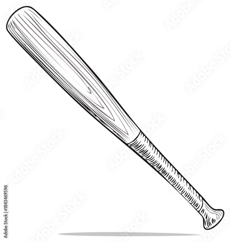 Classic wooden baseball bat illustration with wood grain detail and grip texture