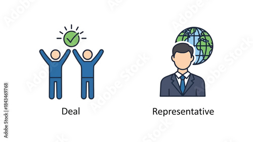 Vector illustration of Business people making a deal with a representative and a globe