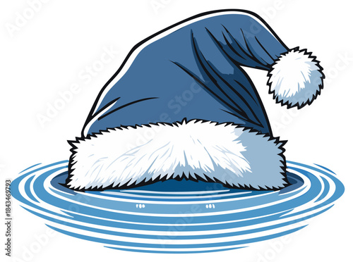 Festive Winter Cap Floating in Water Ripple Design Illustration
