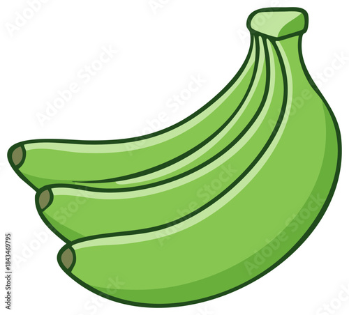 Vibrant Green Banana Bunch Fresh Tropical Fruit Healthy Eating Cartoon Style Design