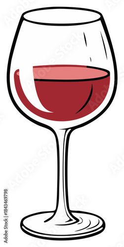 Illustration of a wine glass with red liquid inside.
