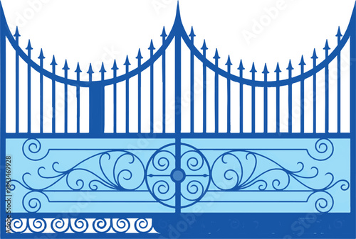 Wrought iron gate and fence architecture vector illustration design