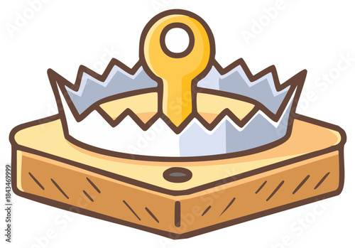 Cartoon Wooden Animal Trap Sharp Teeth Spring Loaded Mechanism Danger Concept