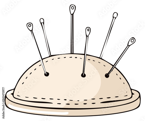 Hand Drawn Cartoon Pincushion with Multiple Sewing Pins for Craft and Tailoring
