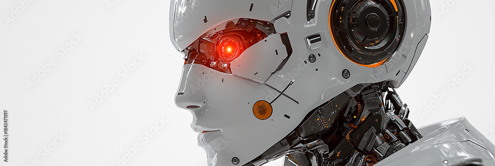 Fototapeta premium Futuristic robotic head displays advanced features and design Generative AI