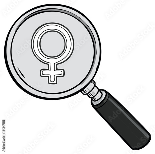 Magnifying Glass Focuses on Female Symbol Revealing Identity Search Investigation
