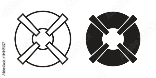 Lifeguard icons. Solid black silhouette and line art outline. Minimal design element,