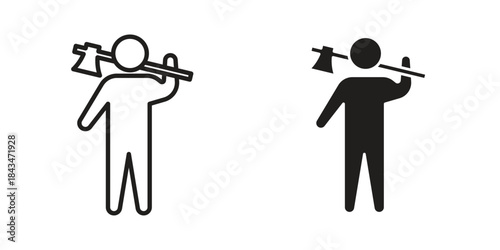 Lumberjack icons. Solid black silhouette and line art outline. Minimal design element,