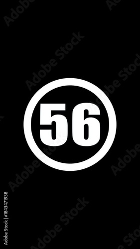 Number Fifty Six in White Oval on Black Background number 56 numeral