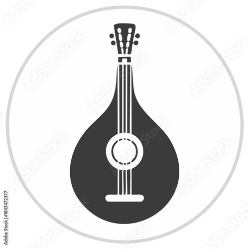Simple silhouette icon of a traditional Portuguese guitar. Stringed musical instrument for Fado music.