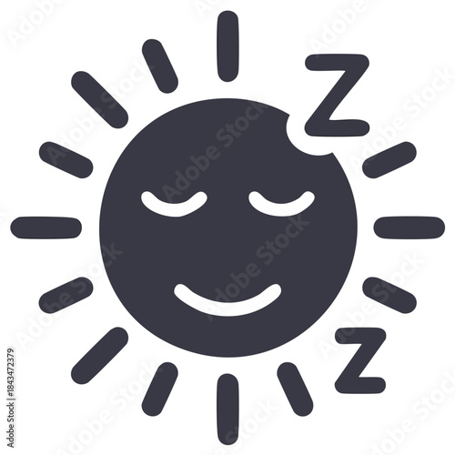Sleeping sun icon illustration. Vector cartoon of a sleepy, smiling sun.