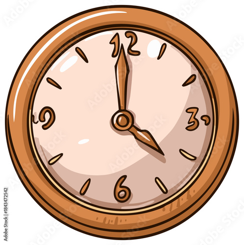 Cartoon Analog Clock Face Displaying Four O'Clock Time with Numbers and Minute Hour Hands