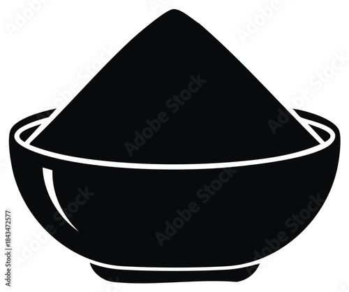 Simple black silhouette icon of a bowl with a conical pile of powder