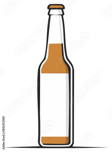 Beer bottle with blank label illustration, alcoholic drink, empty label, bottled beverage