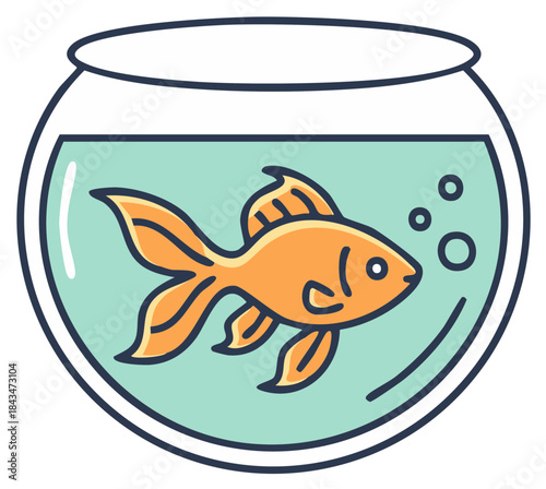 Goldfish Swimming Gracefully in a Glass Fishbowl with Bubbles Creates a Serene Aquatic Illustration