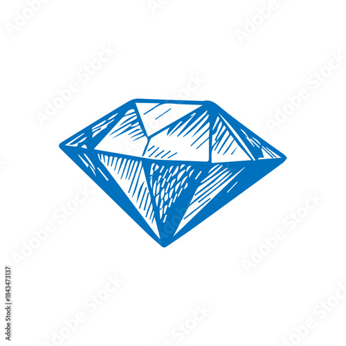Diamond hand drawn sketch, doodle engraved jewelry illustration.