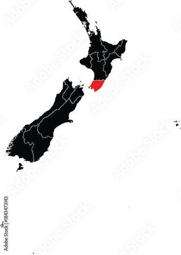 Wellington Region on Map of New Zealand Editable Vector