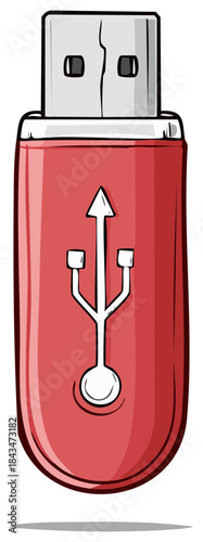 Red USB Flash Drive Illustration Vector Digital Data Storage Transfer