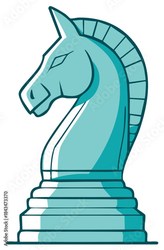 Chess Knight Piece Illustration - Blue and White Horse Strategy Game Icon