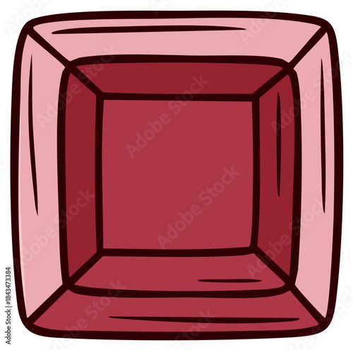 Vibrant cartoon illustration of a faceted square red gemstone or jewel