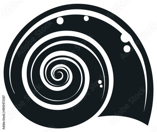Stylized black and white spiral seashell graphic icon vector illustration