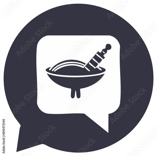 Speech bubble vector icon with mortar, pestle, alternative medicine