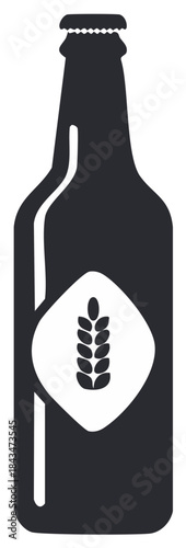Dark silhouette of a glass bottle with a wheat logo