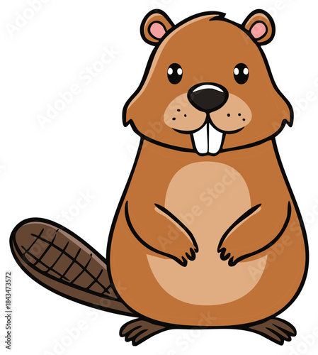 Charming Cartoon Beaver with Oversized Teeth and Detailed Tail A Delightful Vector Illustration of Woodland Animal