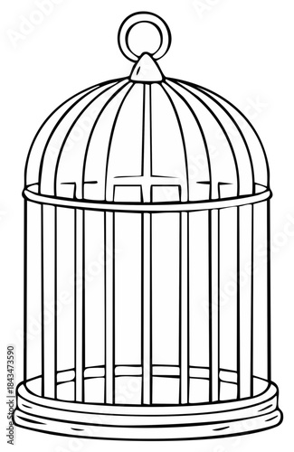 Simple Outline Illustration of an Empty Vintage Bird Cage
