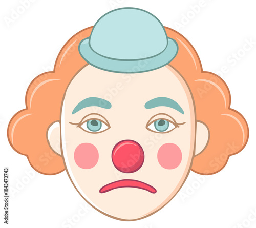Sad Clown Face Vector Illustration with Blue Hat and Red Nose