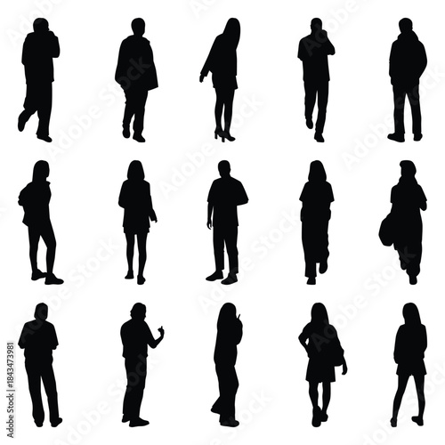 Vector collection set of individual people silhouettes.	
