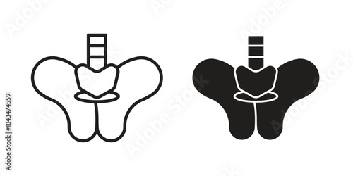 Pelvic area icons. Solid black silhouette and line art outline. Minimal design element,