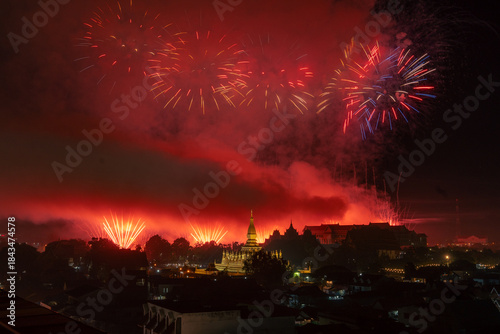 Phra That Luang Vientiane Grand Fireworks Display on Laos National Day Celebration (50th Anniversary)