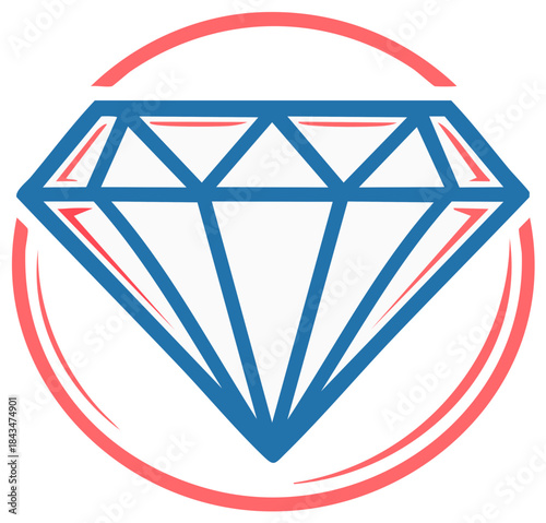 Blue Gem Diamond Shape Design with Red Circle Frame for Jewelry Businesses and Fashion Concepts