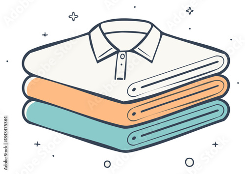 Neat stack of clean folded clothes with a polo shirt on top vector illustration