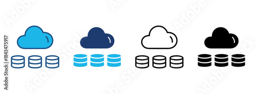 Cloud Data Icon Set With Multiple Styles. Vector Illustration