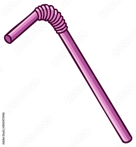 Cartoon vector illustration of a single purple plastic flexible drinking straw