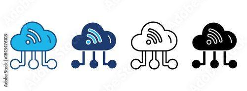 Cloud Wifi Icon Set With Multiple Styles. Vector Illustration
