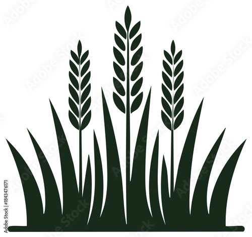 Simple graphic silhouette of wheat stalks or rye growing in a grassy field