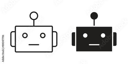 Robo icons. Solid black silhouette and line art outline. Minimal design element,