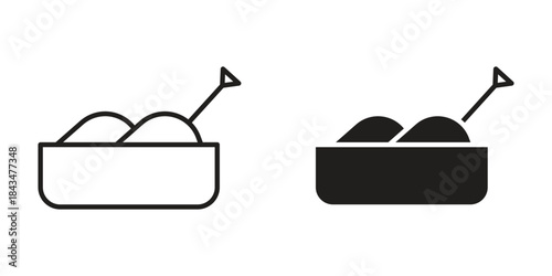 Sandbox icons. Solid black silhouette and line art outline. Minimal design element,