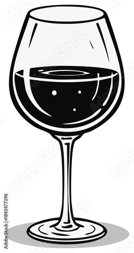 Bold Outline Wine Glass Filled with Dark Liquid Vector Graphic Art