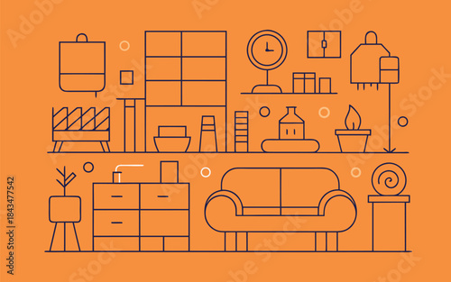 Cozy Interior Illustration: A meticulously designed illustration showcases a cozy living space, complete with furniture and decor. Perfect for showcasing interior design and home improvement concepts.