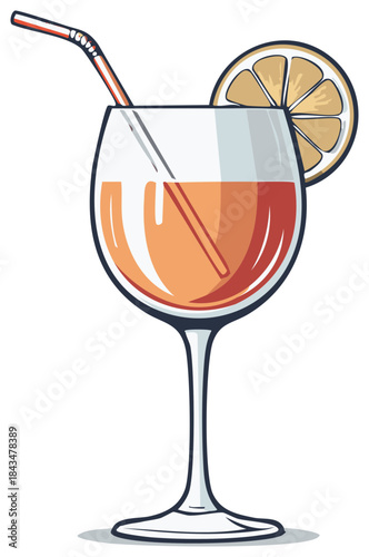 Stylized orange summer drink illustration with straw and citrus garnish in a tall glass, cocktail hour clip art for menus or website designs